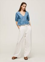 azul blusa de mezclilla con cuello en V Pepe Jeans 06X4369 mujer - Imagen 2