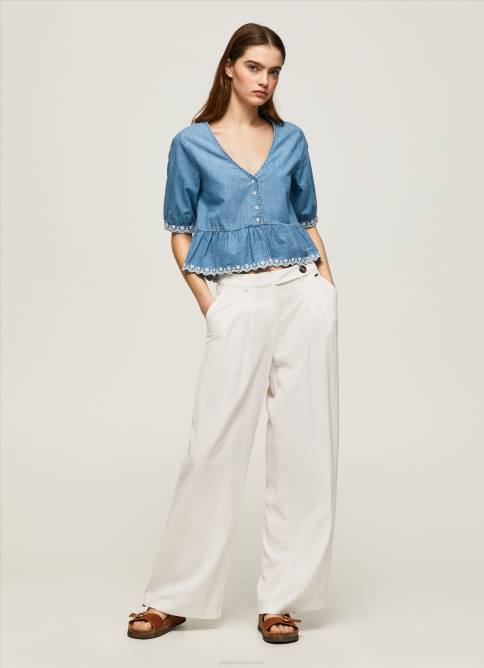 azul blusa de mezclilla con cuello en V Pepe Jeans 06X4369 mujer - Imagen 2