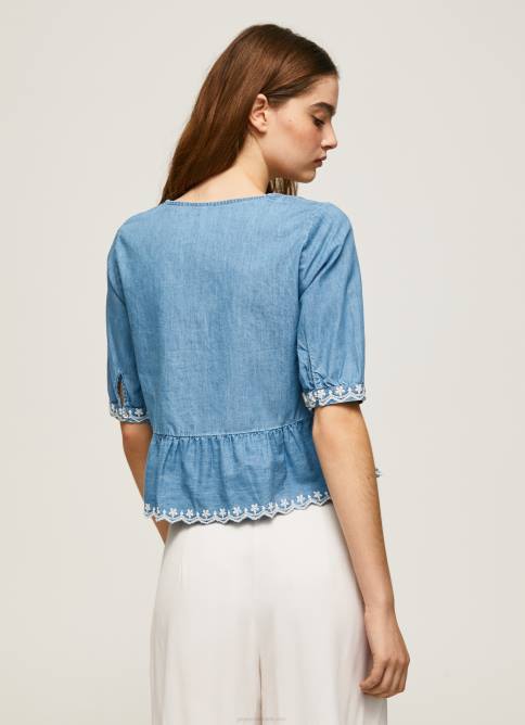 azul blusa de mezclilla con cuello en V Pepe Jeans 06X4369 mujer - Imagen 4