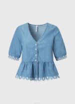 azul blusa de mezclilla con cuello en V Pepe Jeans 06X4369 mujer - Imagen 5