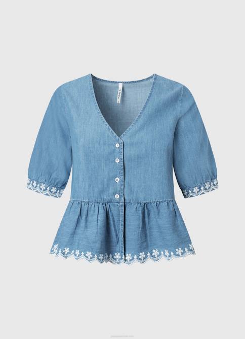 azul blusa de mezclilla con cuello en V Pepe Jeans 06X4369 mujer - Imagen 5
