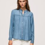 azul camisa regular fit cuello mao Pepe Jeans 06X4351 mujer