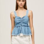 azul camiseta sin mangas de mezclilla Pepe Jeans 06X4350 mujer