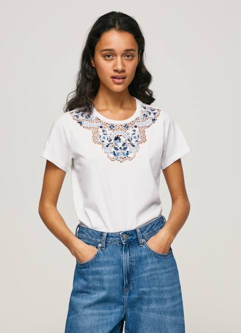 blanco camiseta con cordones en el cuello Pepe Jeans 06X4449 mujer - Imagen 2