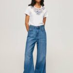 blanco camiseta con cordones en el cuello Pepe Jeans 06X4449 mujer