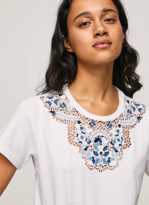 blanco camiseta con cordones en el cuello Pepe Jeans 06X4449 mujer - Imagen 3