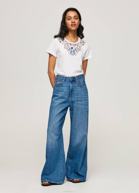 blanco camiseta con cordones en el cuello Pepe Jeans 06X4449 mujer - Imagen 1