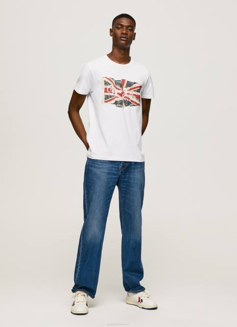 blanco camiseta con el logo de la bandera y la bandera ondeando Pepe Jeans 06X41014 hombres - Imagen 2