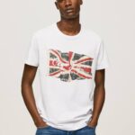 blanco camiseta con el logo de la bandera y la bandera ondeando Pepe Jeans 06X41014 hombres