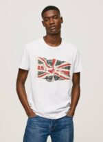 blanco camiseta con el logo de la bandera y la bandera ondeando Pepe Jeans 06X41014 hombres
