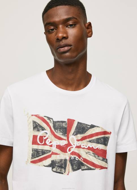 blanco camiseta con el logo de la bandera y la bandera ondeando Pepe Jeans 06X41014 hombres - Imagen 3