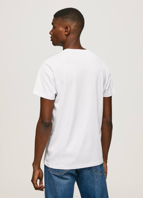 blanco camiseta con el logo de la bandera y la bandera ondeando Pepe Jeans 06X41014 hombres - Imagen 4