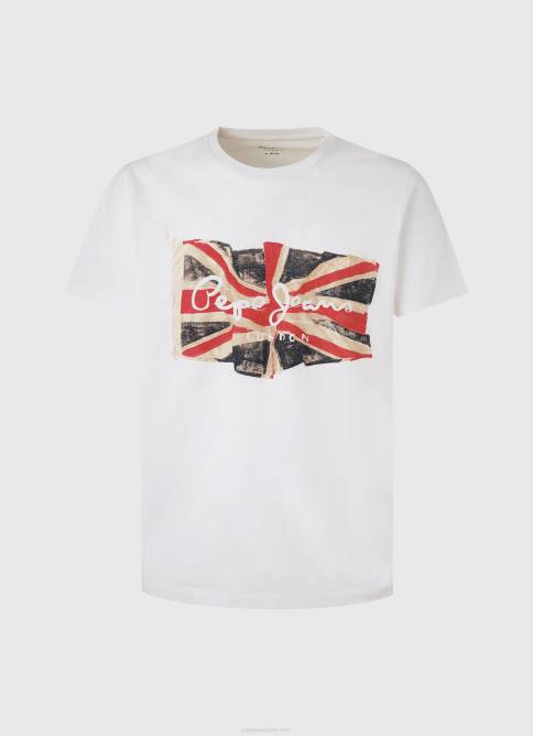 blanco camiseta con el logo de la bandera y la bandera ondeando Pepe Jeans 06X41014 hombres - Imagen 5