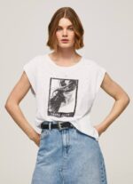 blanco camiseta con estampado de foto Pepe Jeans 06X4387 mujer
