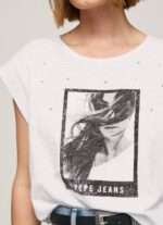blanco camiseta con estampado de foto Pepe Jeans 06X4387 mujer - Imagen 3