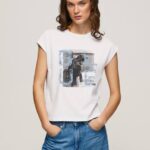 blanco camiseta con estampado de foto Pepe Jeans 06X4410 mujer
