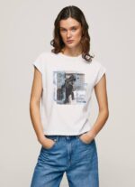 blanco camiseta con estampado de foto Pepe Jeans 06X4410 mujer