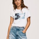 blanco camiseta con estampado de foto Pepe Jeans 06X4429 mujer