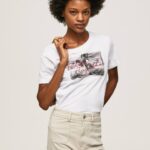 blanco camiseta con estampado de foto Pepe Jeans 06X4432 mujer