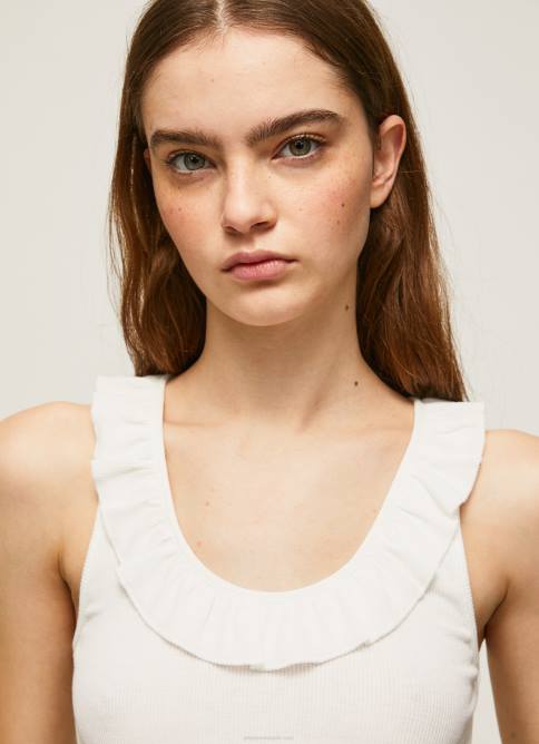 blanco camiseta con volantes en el cuello Pepe Jeans 06X4390 mujer - Imagen 3