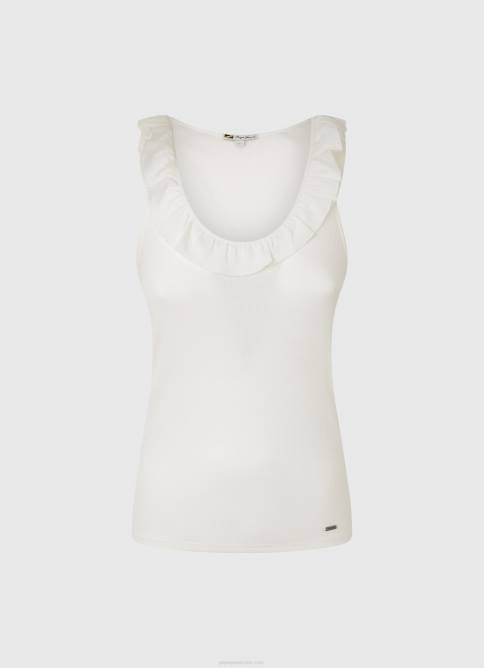 blanco camiseta con volantes en el cuello Pepe Jeans 06X4390 mujer - Imagen 5