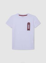 blanco camiseta de algodón con cabina telefónica Pepe Jeans 06X41654 chico