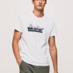 blanco camiseta de algodón con logo de pinceles Pepe Jeans 06X4930 hombres