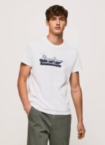 blanco camiseta de algodón con logo de pinceles Pepe Jeans 06X4930 hombres