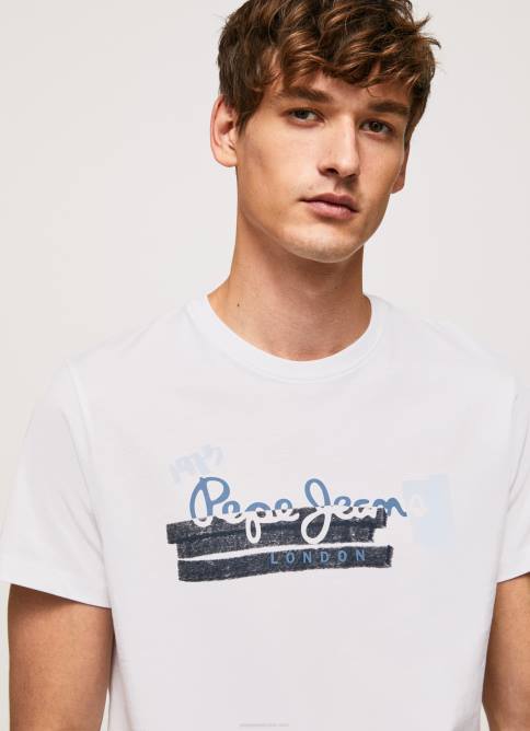blanco camiseta de algodón con logo de pinceles Pepe Jeans 06X4930 hombres - Imagen 3