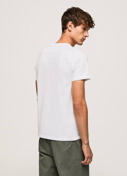 blanco camiseta de algodón con logo de pinceles Pepe Jeans 06X4930 hombres - Imagen 4