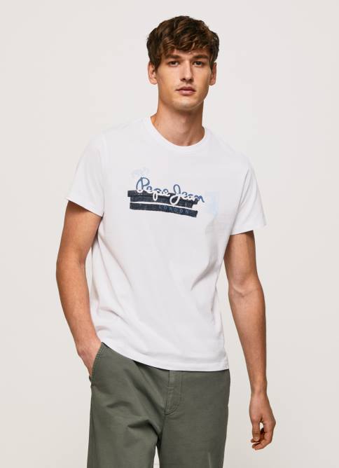 blanco camiseta de algodón con logo de pinceles Pepe Jeans 06X4930 hombres - Imagen 1