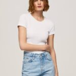 blanco camiseta de algodón con logo Pepe Jeans 06X4404 mujer
