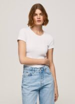 blanco camiseta de algodón con logo Pepe Jeans 06X4404 mujer
