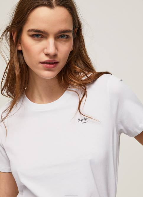 blanco camiseta de manga corta de algodón Pepe Jeans 06X4420 mujer - Imagen 3
