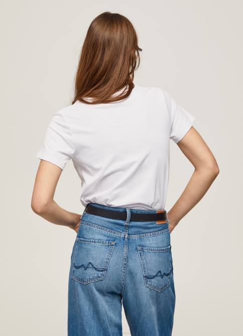 blanco camiseta de manga corta de algodón Pepe Jeans 06X4420 mujer - Imagen 4