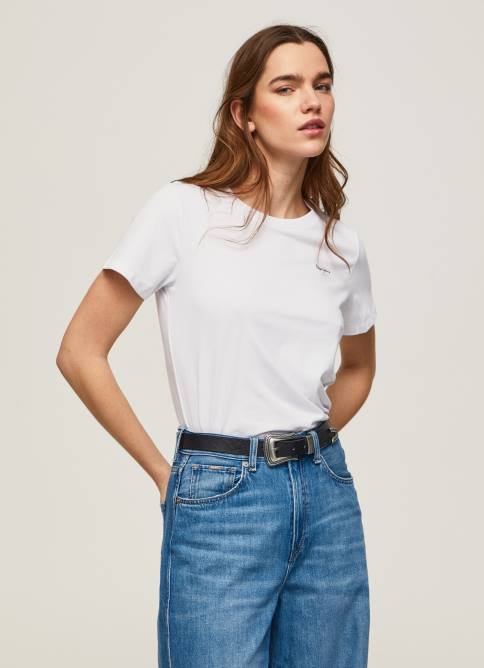 blanco_camiseta_de_manga_corta_de_algodon_pepe_jeans_06x4420_mujer.jpg blanco camiseta de manga corta de algodón Pepe Jeans 06X4420 mujer - Imagen 1