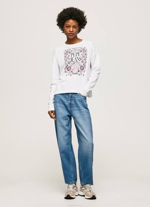 blanco camiseta de manga larga con logo maxi Pepe Jeans 06X4389 mujer - Imagen 2