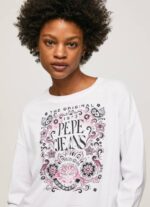 blanco camiseta de manga larga con logo maxi Pepe Jeans 06X4389 mujer - Imagen 3