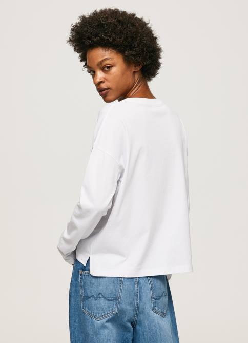 blanco camiseta de manga larga con logo maxi Pepe Jeans 06X4389 mujer - Imagen 4