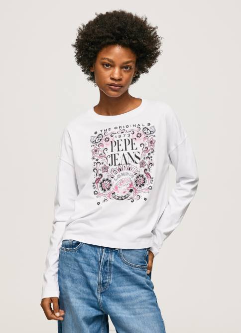 blanco_camiseta_de_manga_larga_con_logo_maxi_pepe_jeans_06x4389_mujer.jpg blanco camiseta de manga larga con logo maxi Pepe Jeans 06X4389 mujer - Imagen 1