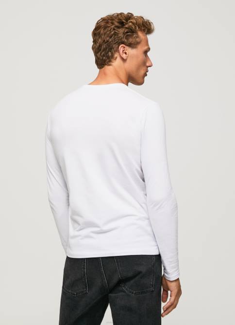 blanco camiseta de manga larga de algodón Pepe Jeans 06X41007 hombres - Imagen 4