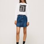 blanco camiseta estampada de manga larga Pepe Jeans 06X4428 mujer