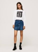 blanco camiseta estampada de manga larga Pepe Jeans 06X4428 mujer