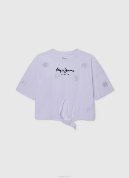 blanco camiseta floral con strass Pepe Jeans 06X41475 chica