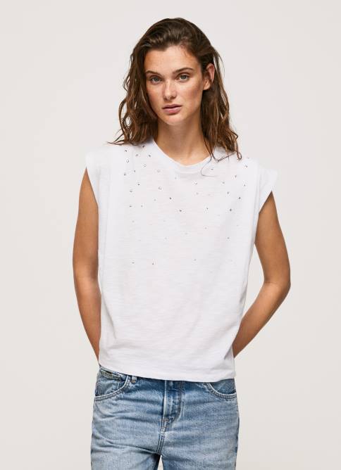 blanco camiseta jaspeada con mangas en la sisa Pepe Jeans 06X4409 mujer - Imagen 3