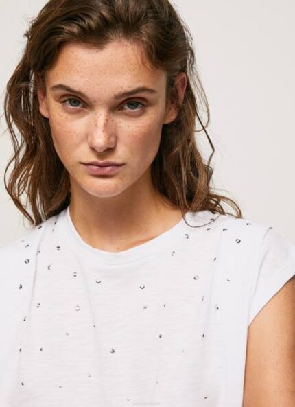 blanco camiseta jaspeada con mangas en la sisa Pepe Jeans 06X4409 mujer
