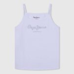 blanco camiseta sin mangas con logo estampado Pepe Jeans 06X41427 chica