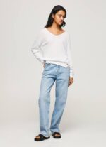 blanco jersey de ajuste holgado con escote en v Pepe Jeans 06X4240 mujer - Imagen 2