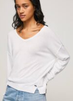 blanco jersey de ajuste holgado con escote en v Pepe Jeans 06X4240 mujer