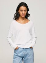 blanco jersey de ajuste holgado con escote en v Pepe Jeans 06X4240 mujer - Imagen 3